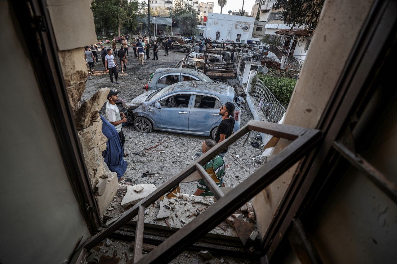 GAZA CITY, GAZA - OCTOBER 18: A view of the surroundings of Al-Ahli Baptist Hospital after it was hit in Gaza City, Gaza on October 18, 2023. Over 500 people were killed on Al-Ahli Baptist Hospital in Gaza on Tuesday, Health Ministry spokesman Ashraf al-Qudra told. According to the Palestinian authorities, Israeli army is responsible for the deadly bombing. (Photo by Ali Jadallah/Anadolu via Getty Images)