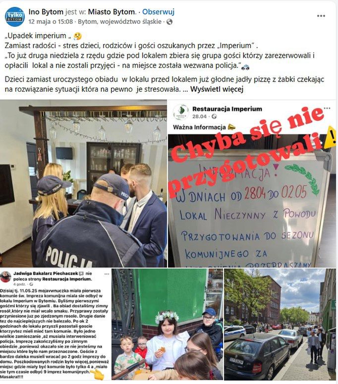 Awantura podczas komunii w Bytomiu. Właścicielka przyjęła więcej rezerwacji niż była w stanie fizycznie zrealizować