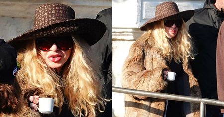 Skryta za okularami i kapeluszem Louis Vuitton Madonna przechadza się po Wenecji. Wygląda jak na Instagramie? (FOTO)