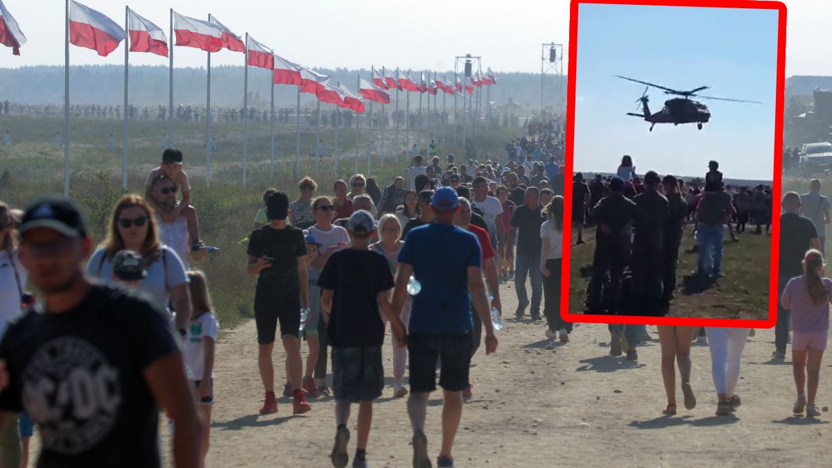 Wojskowe śmigłowce Black Hawk podczas pokazów Jesienny Ogień