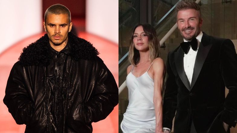 Romeo Beckham maszeruje po wybiegu podczas Tygodnia Mody 