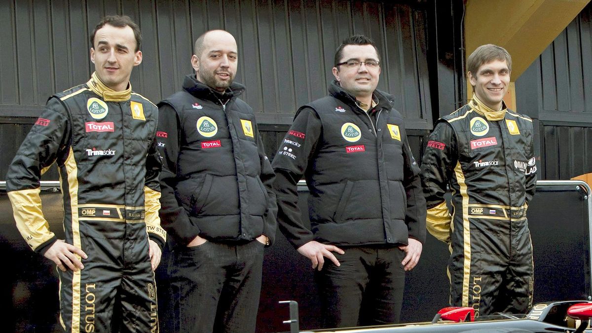 od lewej Robert Kubica, Gerard Lopez, Eric Boullier i Witalij Pietrow