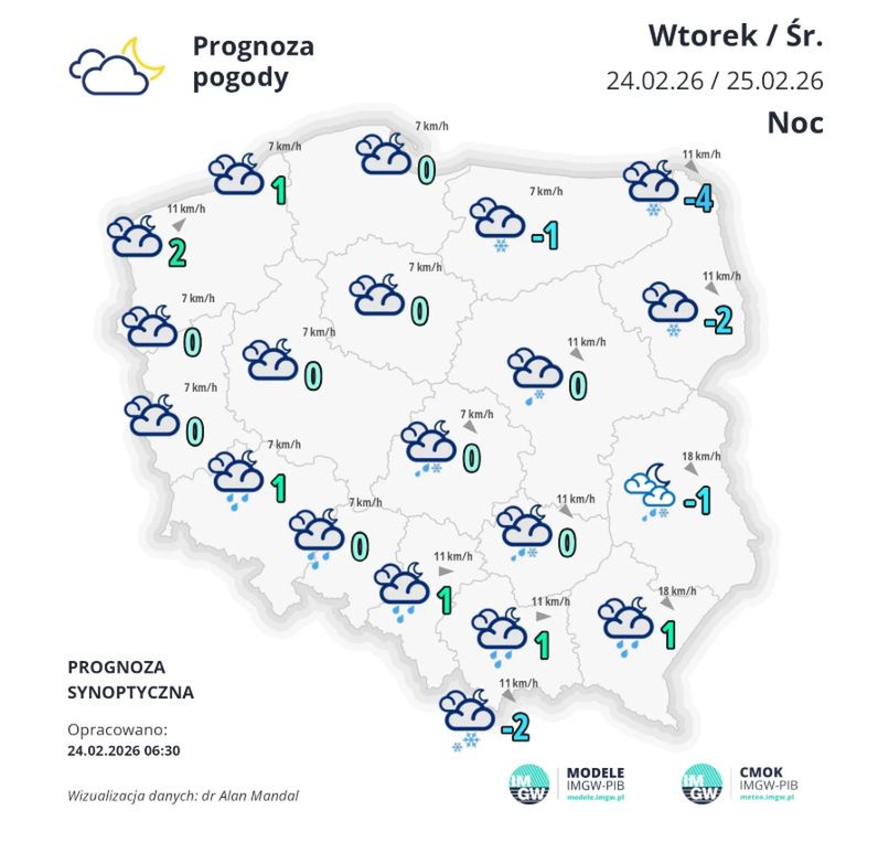 Prognoza pogody na noc z wtorku na środę