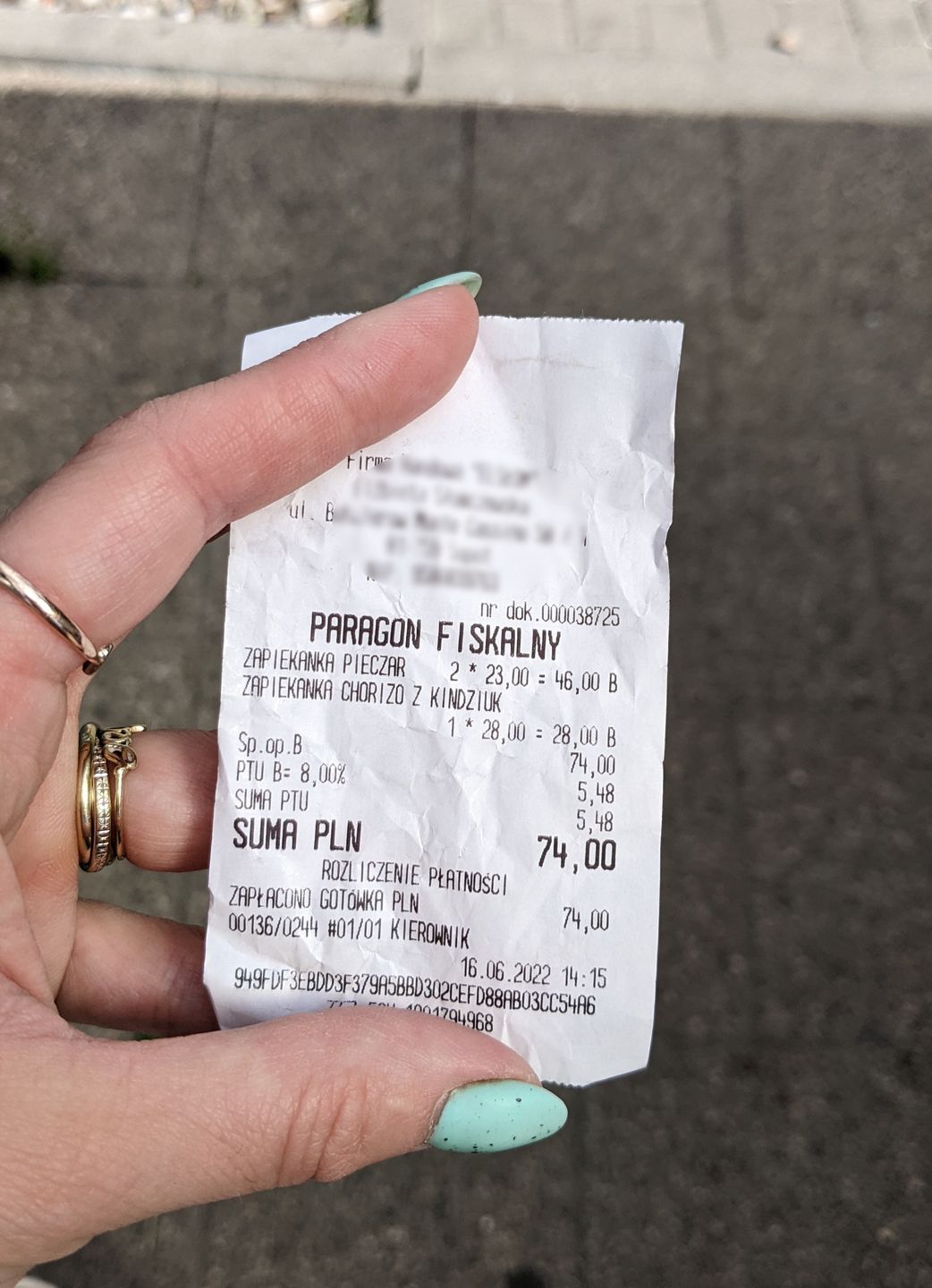 Rachunek za trzy zapiekanki 