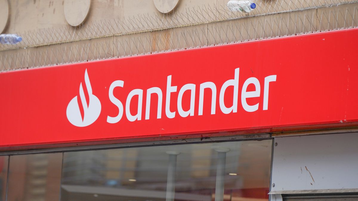 A Santander  logo is seen in Nottingham city centre on 2 August 2022. (Photo Illustration by Giannis Alexopoulos/NurPhoto via Getty Images)