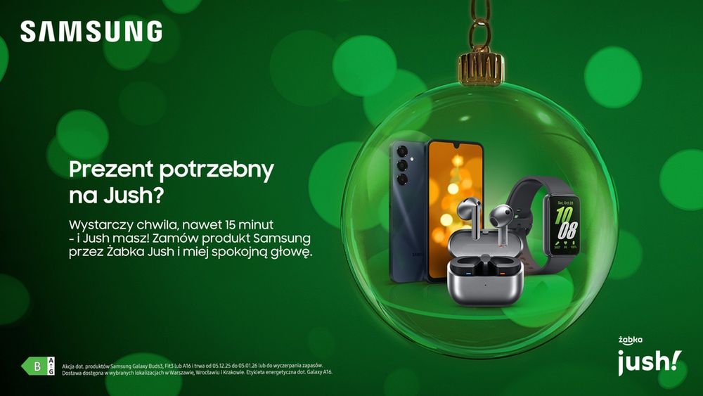 Samsung i Żabka Jush z ekspresową dostawą prezentów last minute. Galaxy Buds3, Fit3 i A16 dostępne w trzech miastach