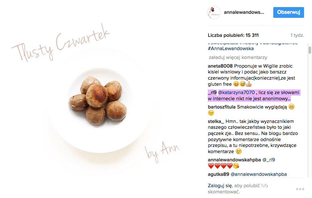 Robert Lewandowski odpowiada na komentarz na profilu Anny Lewandowskiej