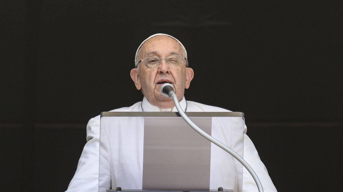 VATICAN CITY, VATICAN - JULY 14: (EDITOR NOTE: STRICTLY EDITORIAL USE ONLY - NO MERCHANDISING). Pope Francis delivers his Angelus blessing from his studio overlooking St. Peter's Square on July 14, 2024 in Vatican City, Vatican. (Photo by Vatican Media via Vatican Pool/Getty Images)