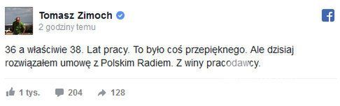 Tomasz Zimoch zakończył pracę w Polskim Radiu