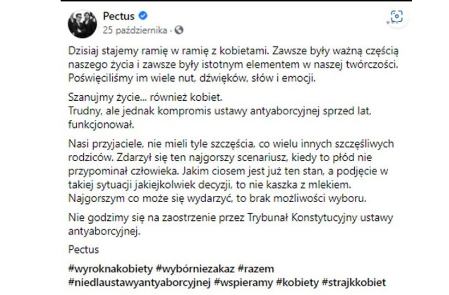 Zespół Pectus wspiera Strajk Kobiet