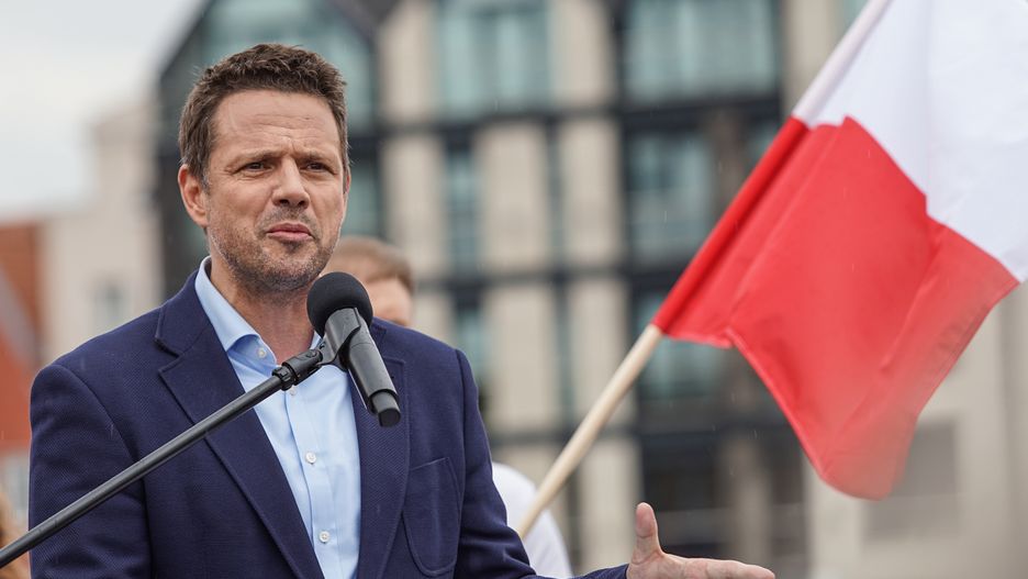 Mayor of Warsaw Rafal Trzaskowski is seen in Gdansk, Poland on 12 June 2021 Trzaskowski visits Gdansk to meet with mayor of the city on promote his political project Campus Poland (Campus Polska). (Photo by Michal Fludra/NurPhoto via Getty Images)