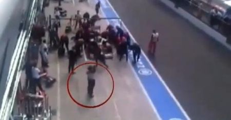 Groźny wypadek w boksach HRT podczas GP Włoch [wideo]