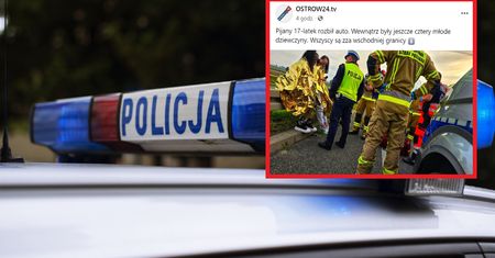 O krok od tragedii pod Ostrowem. Pijany 17-latek rozbił auto, wiózł cztery pasażerki