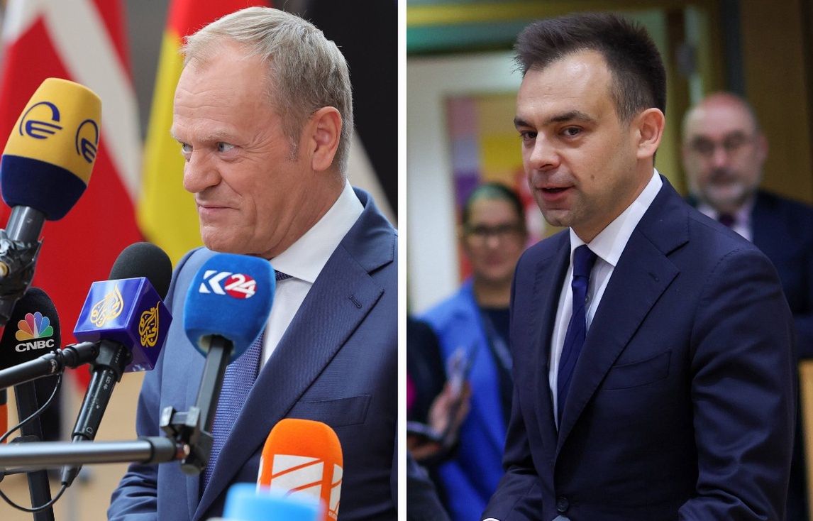 Na zdjęciu po lewej premier Donald Tusk, po prawej minister finansów Andrzej Domański