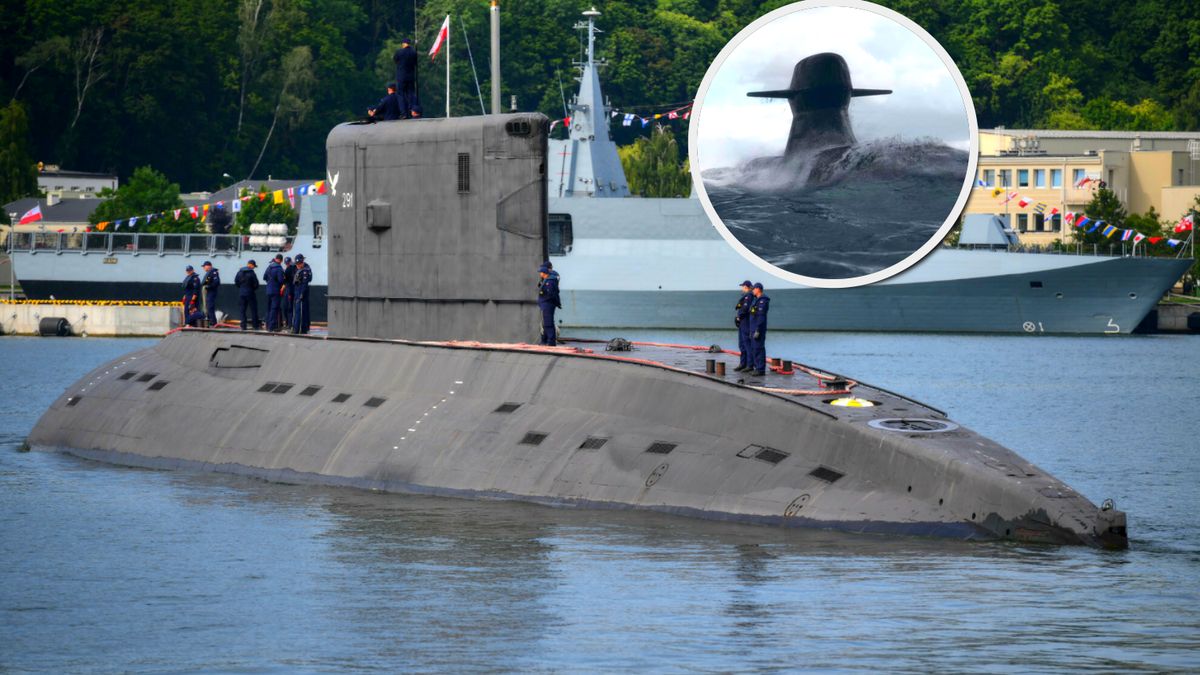 Na zdjęciu ORP Orzeł. W kółku wizualizacja nowego szwedzkiego okrętu, za którym stoi firma Saab