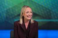 Julie Sweet, chief executive officer of Accenture Plc, during a Bloomberg Television interview in London, UK, on Tuesday, June 10, 2025. Accenture has trained 500,000 employees to use generative AI, Sweet said. Photographer: Jaimi Joy/Bloomberg via Getty Images