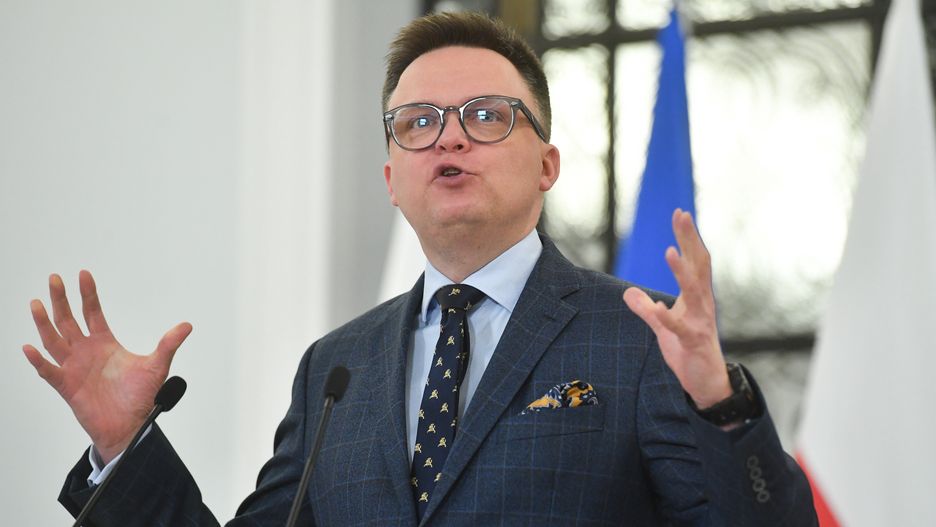 Warszawa, 20.02.2024. Marszałek Sejmu Szymon Hołownia podczas konferencji prasowej, przed posiedzeniem prezydium Sejmu i Konwentu Seniorów, 20 bm. w Sejmie w Warszawie. (mr) PAP/Piotr Nowak