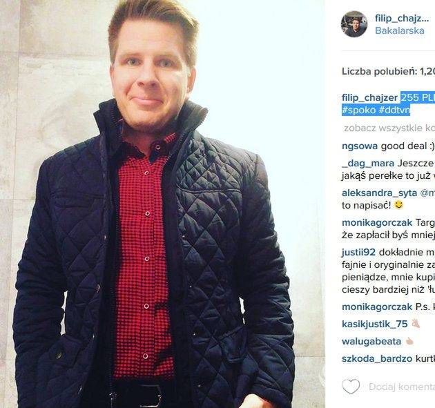 Filip Chajzer w stylizacji za 255 zł (fot. Instagram)