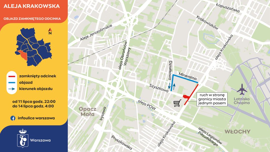 Grafika przedstawia organizację ruchu w alei Krakowskiej.