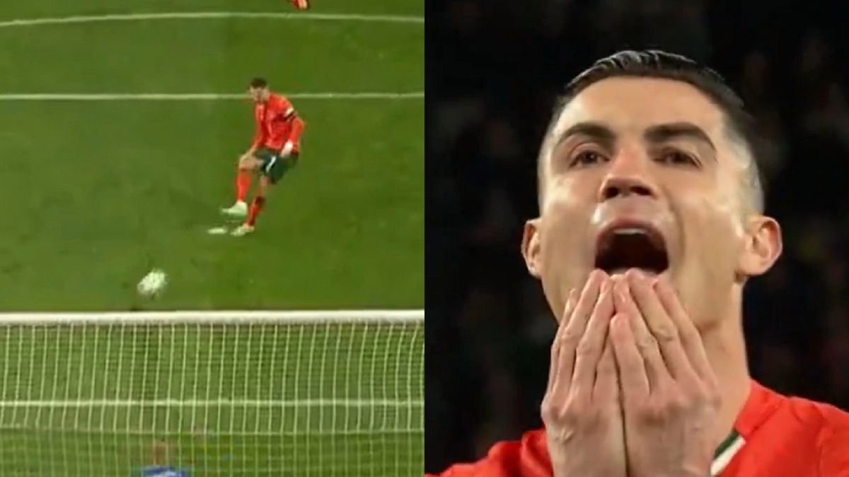 Twitter / Polsat Sport / Na zdjęciu: strzał i reakcja Ronaldo