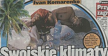 Komarenko z kiełbasą na plaży