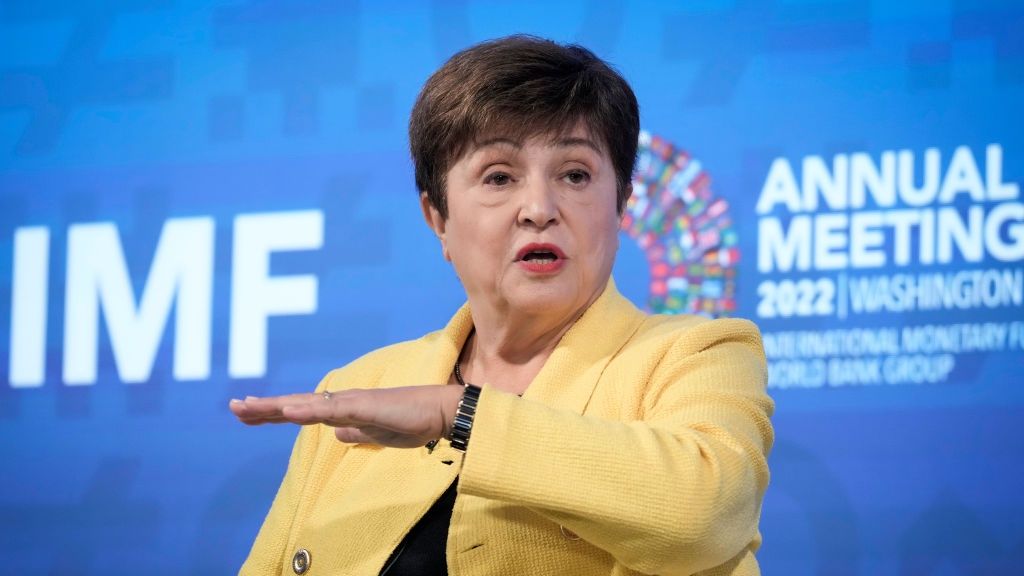 IMF And World Bank Hold Annual Meetings In Washington, DC
WASHINGTON, DC - OCTOBER 10: IMF Managing Director Kristalina Georgieva participates in a town hall discussion with civil society organizations at IMF headquarters on October 10, 2022 in Washington, DC. The International Monetary Fund and World Bank Group are holding their annual meetings in Washington, DC all this week. Last week, the IMF executive board approved $1.3 billion in emergency funding for Ukraine. (Photo by Drew Angerer/Getty Images)
Drew Angerer
washington