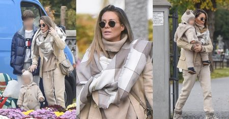 Małgorzata Rozenek w towarzystwie synów i fotografów odwiedza CMENTARZ ubrana w stylowe ŚNIEGOWCE (ZDJĘCIA)