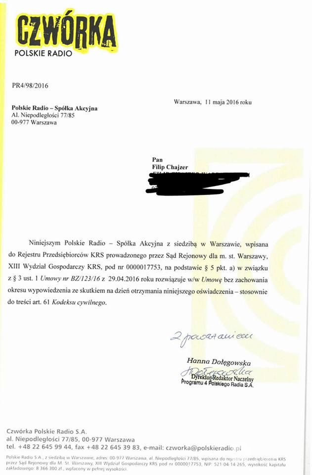 Filip Chajzer został zwolniony z radiowej Czwórki