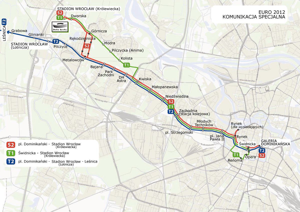 Wrocław EURO 2012 - mapa komunikacji specjalnej