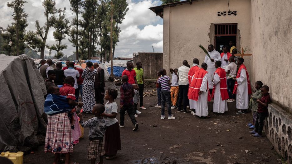 Easter Palm Sunday Rites In Conflict-Hit Eastern Congo
GOMA, DEMOCRATIC REPUBLIC OF CONGO - APRIL 02: Religious community members prepare for a service to celebrate Palm Sunday at the church of Saint Therese in Kanyaruchinya displacement camp, April 02, 2023 in Goma, Democratic Republic of Congo. M23 rebels have captured swathes of territory in eastern DRC since re-emerging from dormancy in late 2021 and have nearly encircled the trade hub of Goma. Eastern Congo remains volatile with 5.7 million people internally displaced amid food insecurity and conflict. (Photo by Hugh Kinsella Cunningham/Getty Images)
Cunningham