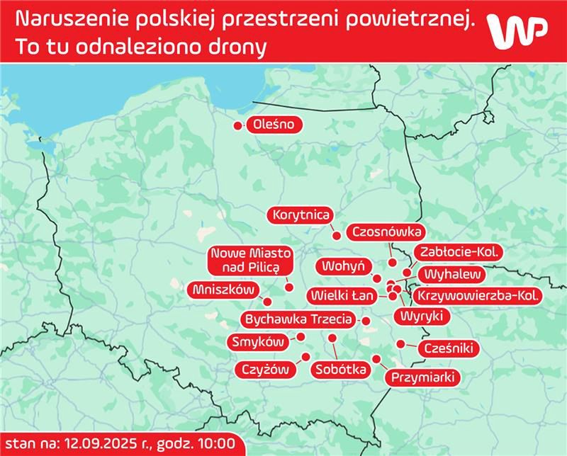 W tych miejscach znaleziono szczątki dronów