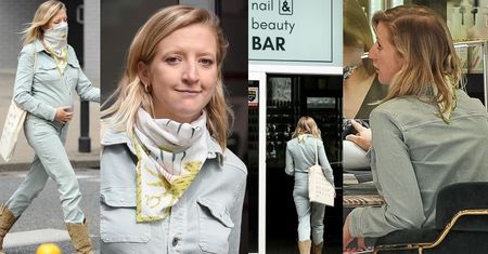 Ciężarna Lara Gessler w kombinezonie i kowbojkach dba o pazurki w salonie manicure (ZDJĘCIA)