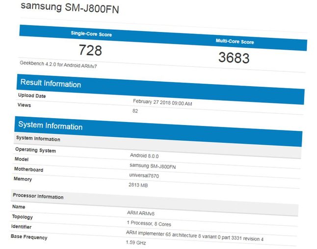 Samsung Galaxy J8 w bazie Geekbench