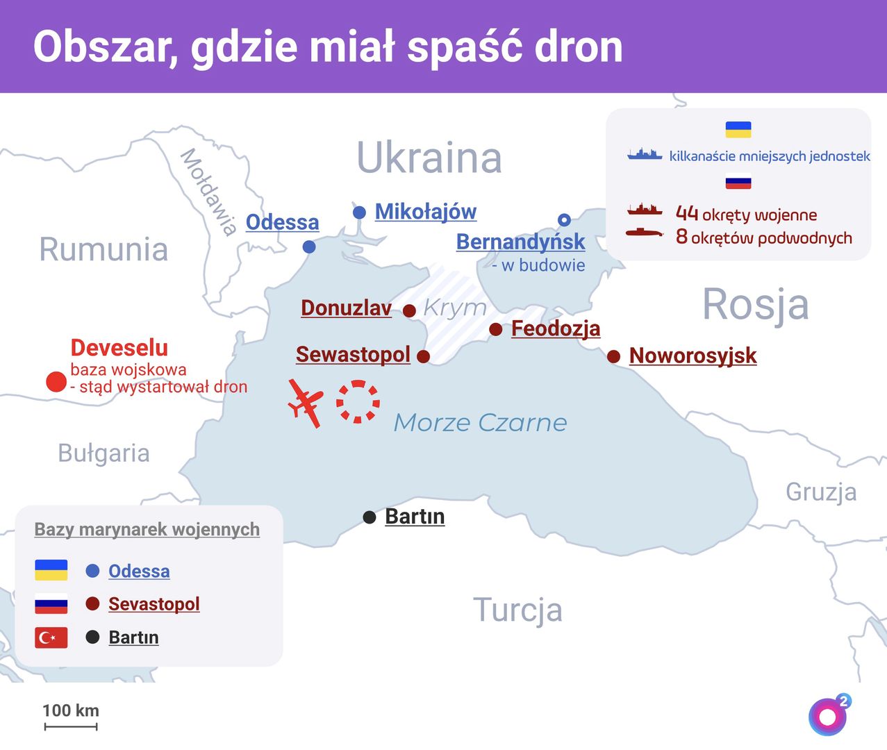 Miejsce startu i obszar poszukiwań strąconego drona USA