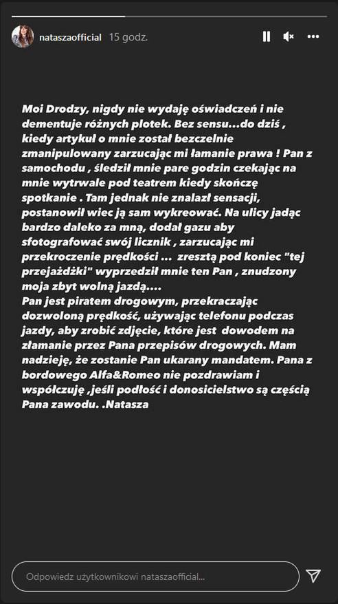 Natasza Urbańska wydała oświadczenie