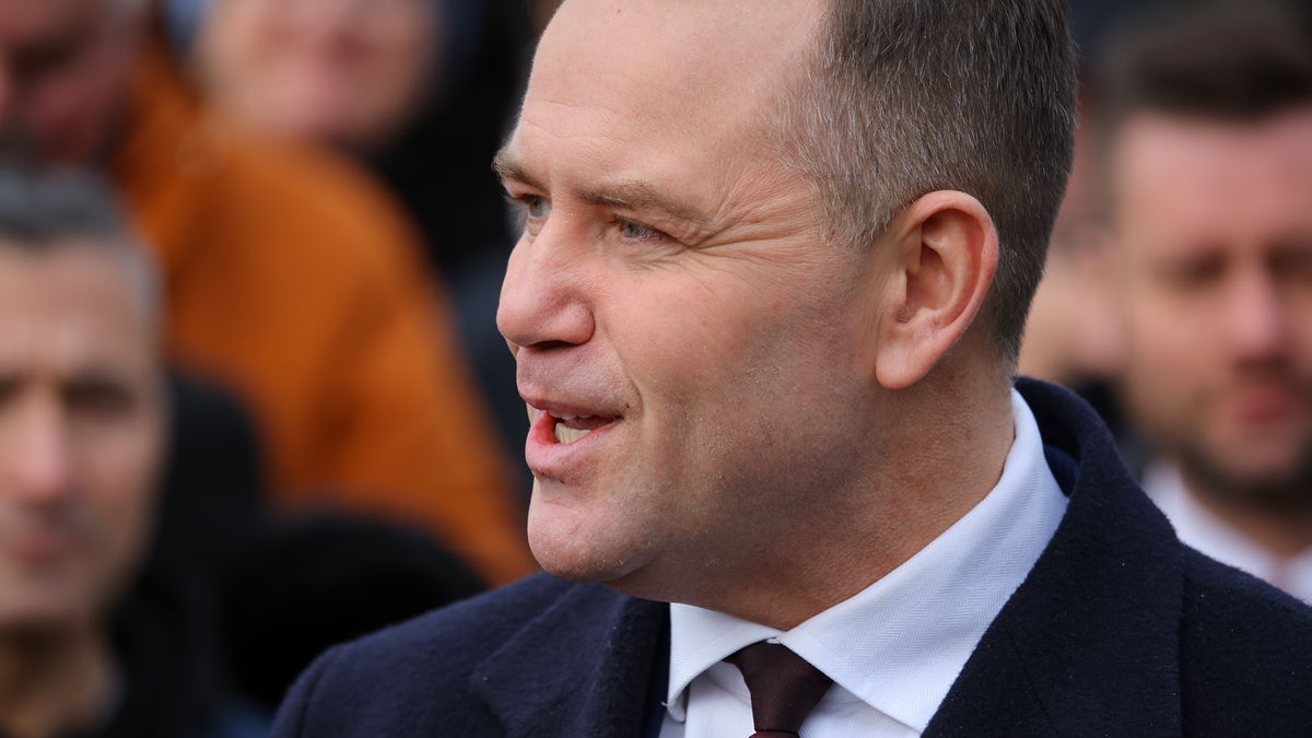 Karol Nawrocki, candidate for president of Poland, holds a press conference at the headquarters of Grupa Azoty in Kedzierzyn Kozle, Poland, on February 2, 2025. In the photo: KAROL NAWROCKI (Photo by Mateusz Birecki/NurPhoto via Getty Images)