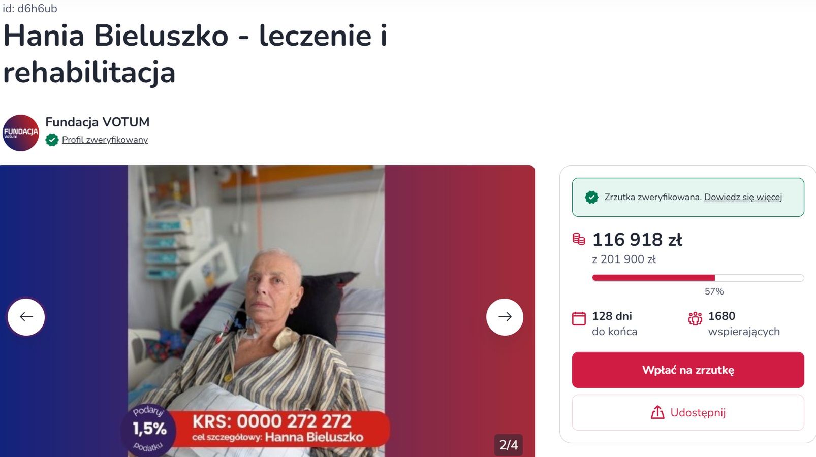 Zbiórka na rzecz Hanny Bieluszki