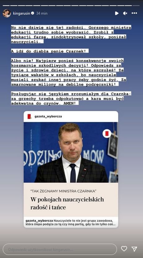 Kinga Rusin uderza w Przemysława Czarnka