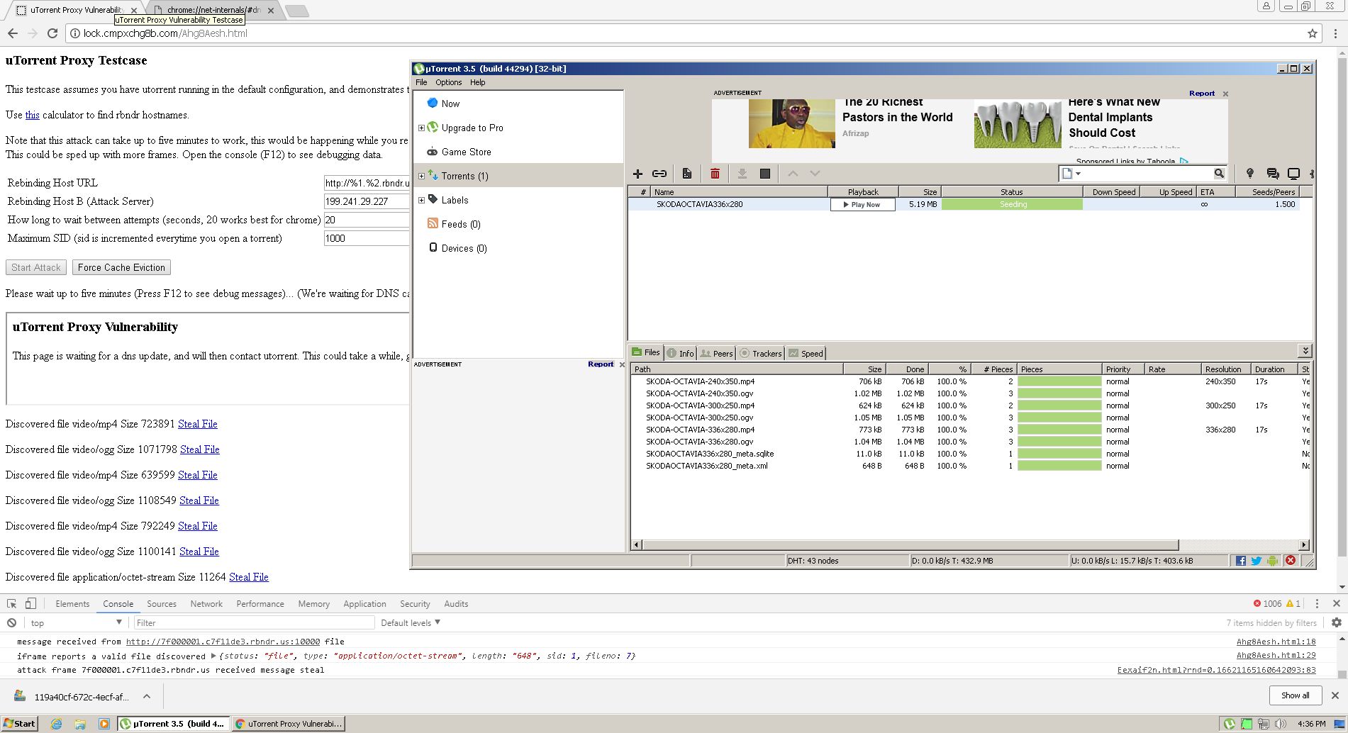 Atak na uTorrenta: wykradanie listy pobranych plików (źródło: bugs.chromium.org)
