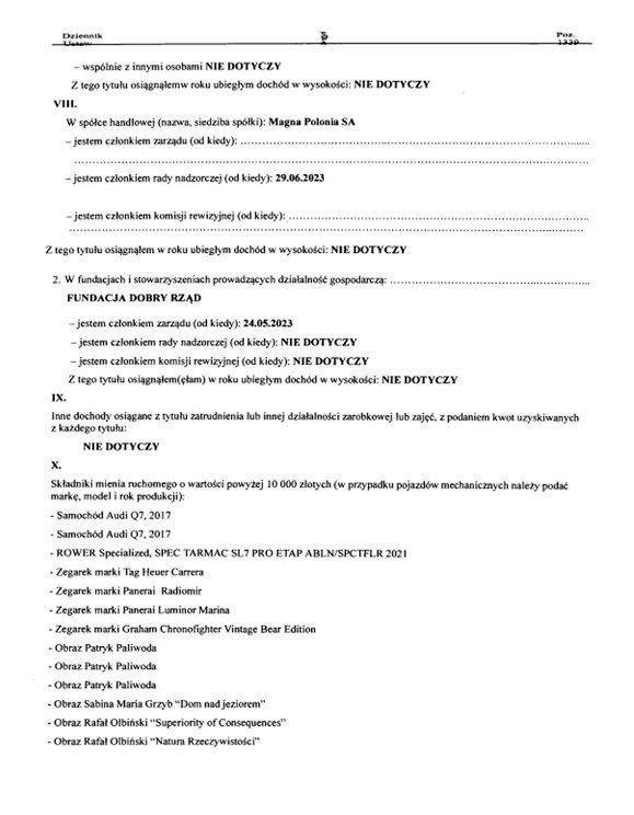 Oświadczenie majątkowe Przemysława Wiplera