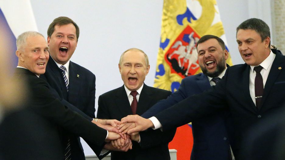 Russian President Vladimir Putin Hosts Ceremony With Separatist Leaders Of Ukrainian Regions After Referendum
MOSCOW, RUSSIA - SEPTEMBER 30 (RUSSIA OUT) Russian President Vladimir Putin meets with Moscow-appointed heads of four Ukrainian regions, partially occupied by Russia, at the Grand Kremlin Palace on September 30, 2022, in Moscow, Russia. Separatist leaders of annexed Donetsk, Lugansk, Kherson and Zaporizhzhya regions have arrived in Moscow to sign treaties to begin the process of absorbing parts of Ukraine into Russia. (Photo by Contributor/Getty Images)
Contributor
bestof, topix