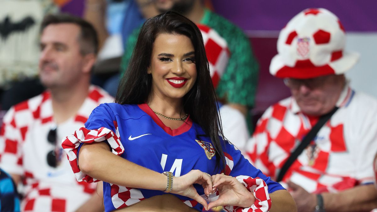 DOHA, QATAR - DECEMBER 17: Model Ivana Knoll shows her support for Croatia prior to the FIFA World Cup Qatar 2022 3rd Place match between Croatia and Morocco at Khalifa International Stadium on December 17, 2022 in Doha, Qatar. (Photo by Alex Livesey - Danehouse/Getty Images)