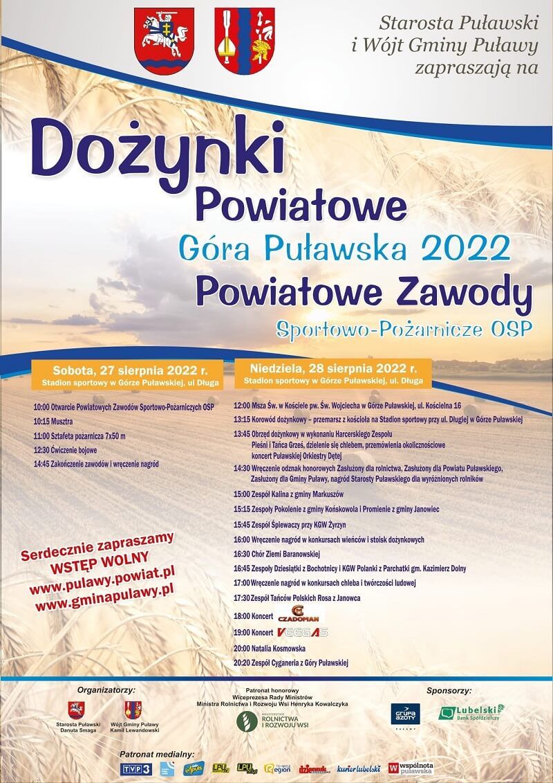 Dożynki Powiatowe Góra Puławska 2022 - program