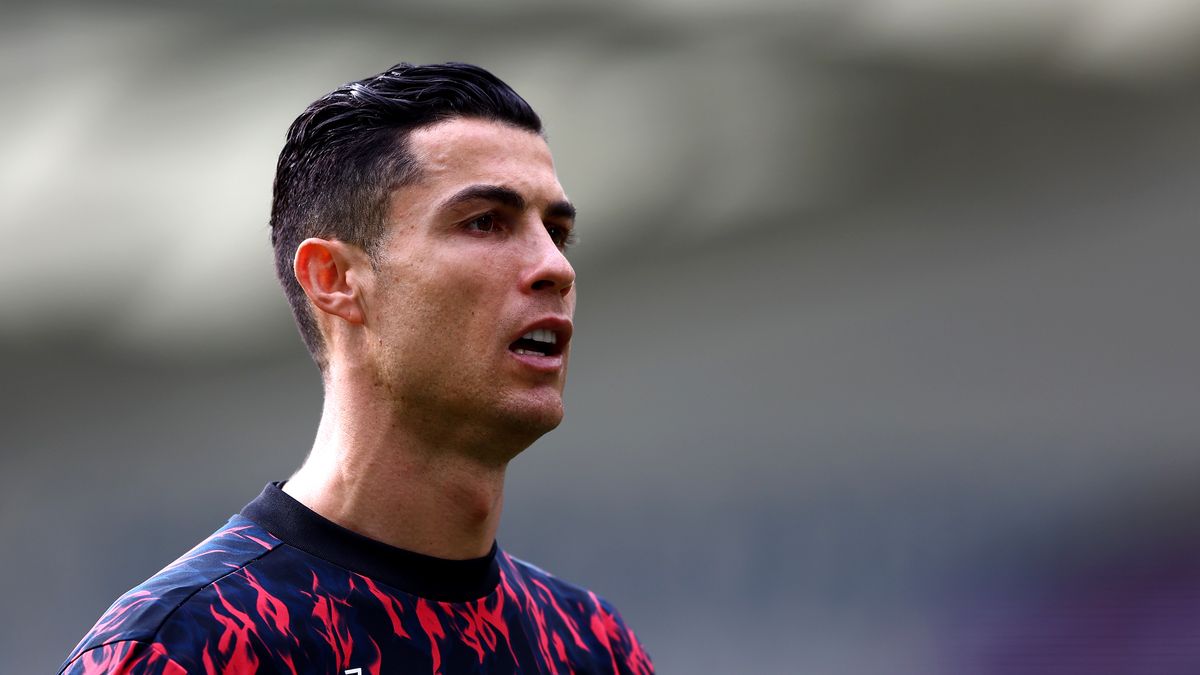 BRIGHTON, ENGLAND - MAY 07: Cristiano Ronaldo of Manchester United looks on during warm up for the Premier League match between Brighton & Hove Albion and Manchester United at American Express Community Stadium on May 07, 2022 in Brighton, England. (Photo by Bryn Lennon/Getty Images)