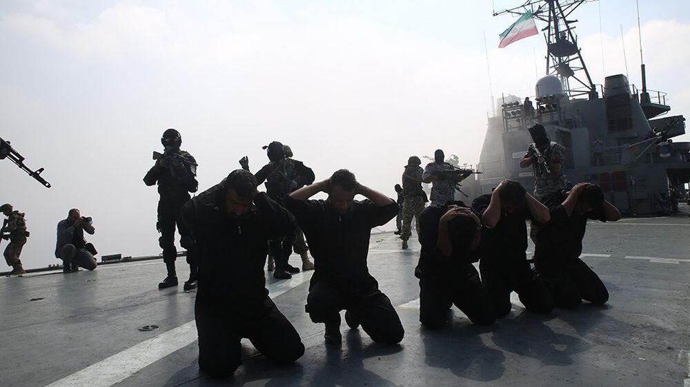 ARABIAN SEA - FEBRUARY 17: (----EDITORIAL USE ONLY  MANDATORY CREDIT - "IRANIAN ARMY / HANDOUT" - NO MARKETING NO ADVERTISING CAMPAIGNS - DISTRIBUTED AS A SERVICE TO CLIENTS----) Iranian and Russian navies attend a joint military exercise in the Arabian Sea and north of the Indian Ocean, on February 17, 2021. The exercise involves naval units from the Iranian Army and the Revolutionary Corps, as well as a destroyer, a logistics support ship and a helicopter from Russian army, (Photo by Iranian Army/Handout/Anadolu Agency via Getty Images)