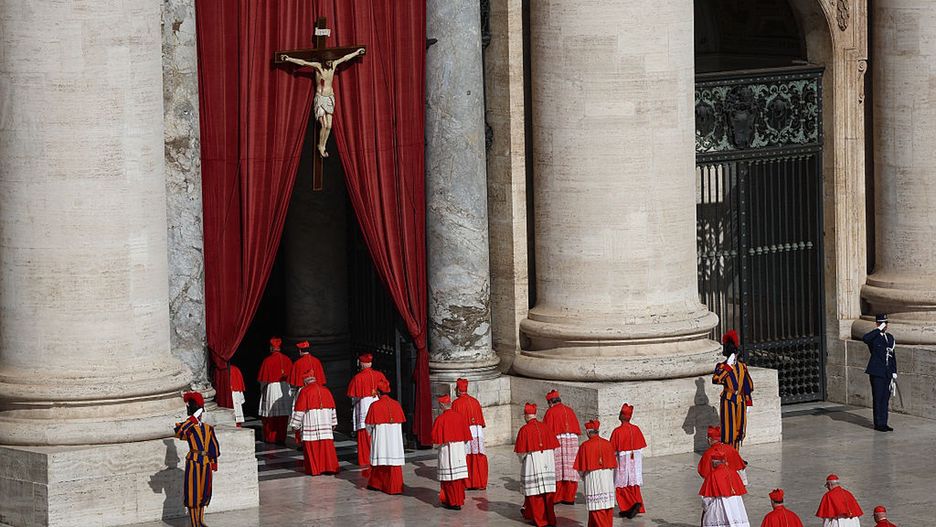 Pope Francis' body transferred from Saint Martha's House to Saint Peter's Basilica
VATICAN CITY, VATICAN - APRIL 23: Cardinals are seen as coffin of Pope Francis is transferred from Saint Martha's House to Saint Peter's Basilica, at Saint Peter's Square in Vatican City, Vatican on April 23, 2025. (Photo by Jakub Porzycki/Anadolu via Getty Images)
Anadolu
saint martha's house, april 23, saint peter's square, francis, transport, catholic church, transfer, papal funeral, saint peter's basilica, vatican city