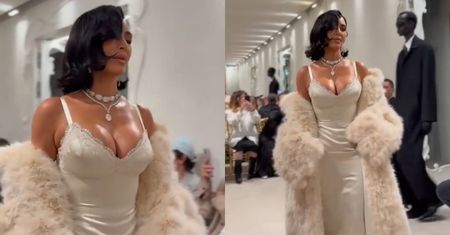 Zblazowana Kim Kardashian wkroczyła na paryski wybieg w białym futrze: "Wygląda, jakby LUNATYKOWAŁA"