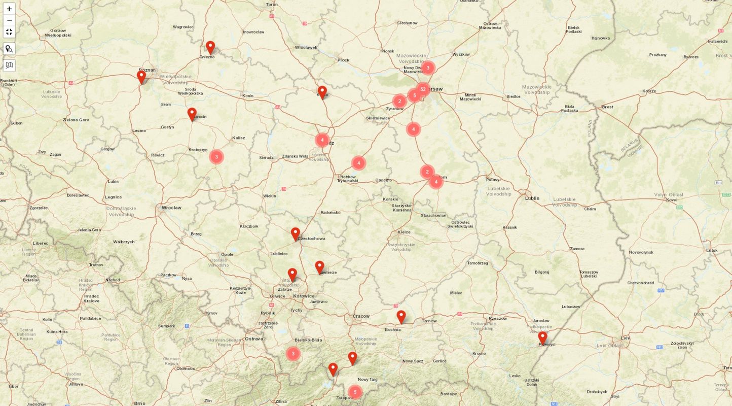 Mapa punktów wybranych w programie DARTS-PL