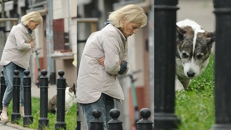 Małgorzata Foremniak wyprowadza psa, a jej partner blokuje ulicę