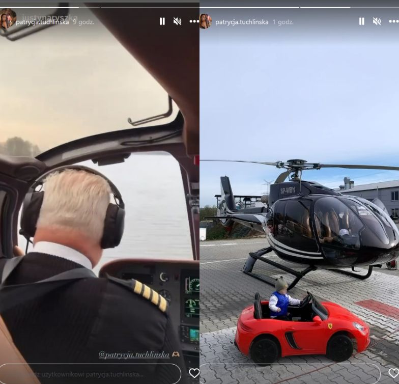 Patrycja Tuchlińska pokazała zdjęcie synka w zabawkowym ferrari na tle helikoptera